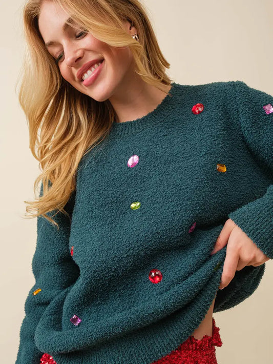 Rhinestone Emerald Sweater