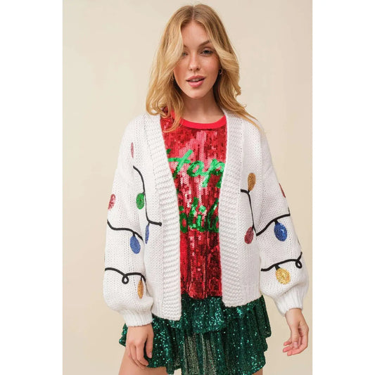 Christmas Cardigan-Christmas light sequin