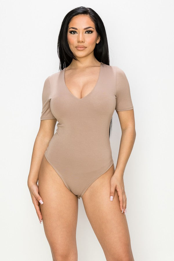 Taupe V neck Bodysuit