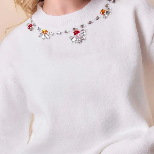 Crystal Neckline Pullover