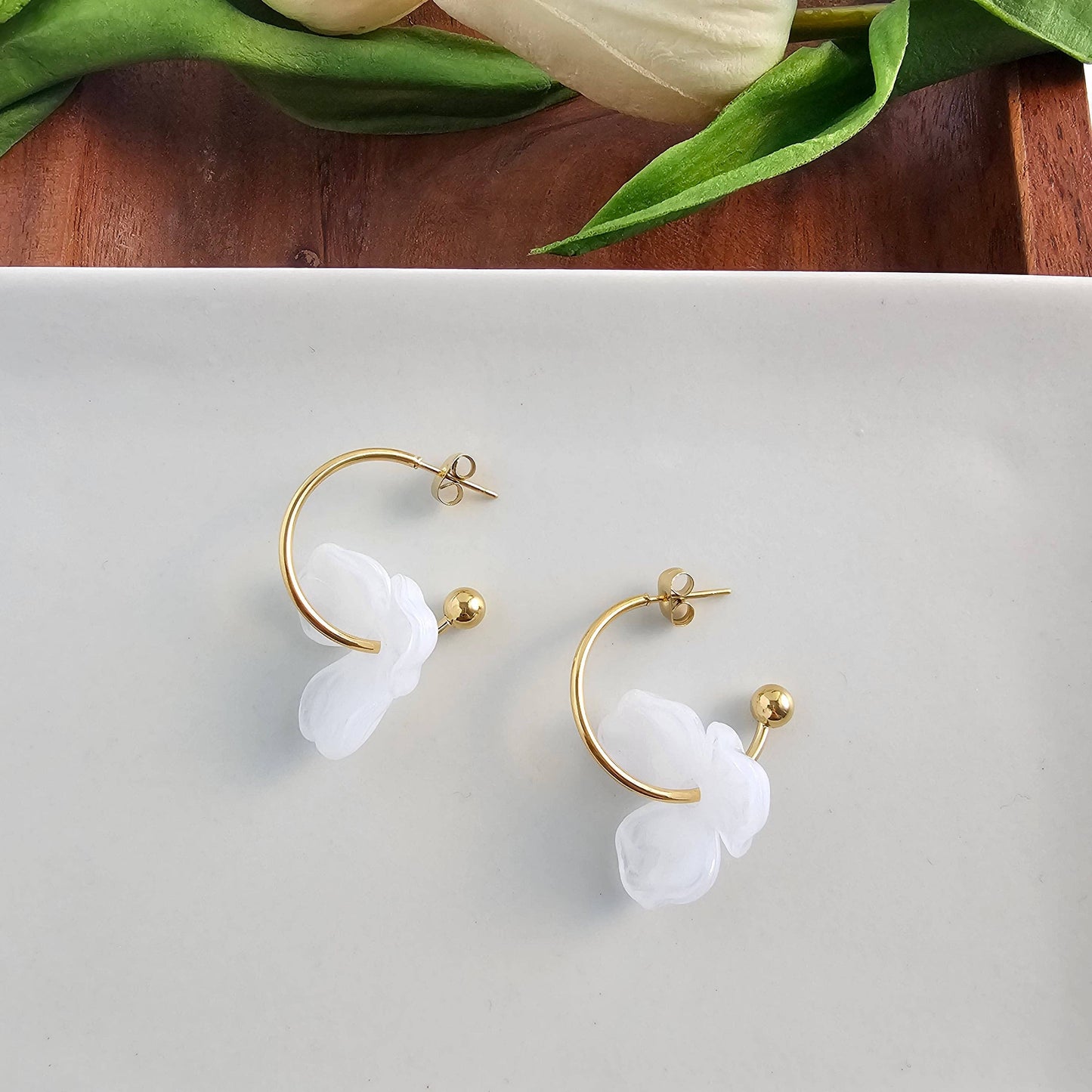 Magnolia Hoops - White // Spring, Summer, Floral, Flower, Earrings