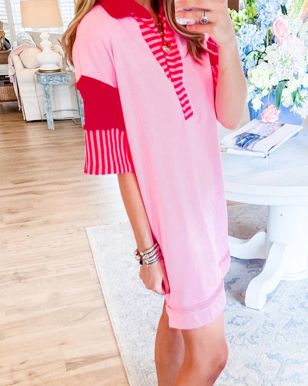 Sweetheart T-Shirt Dress (Pink and White Color options)