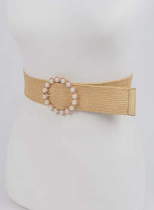 Louise Raffia Belt with Pearl buckle