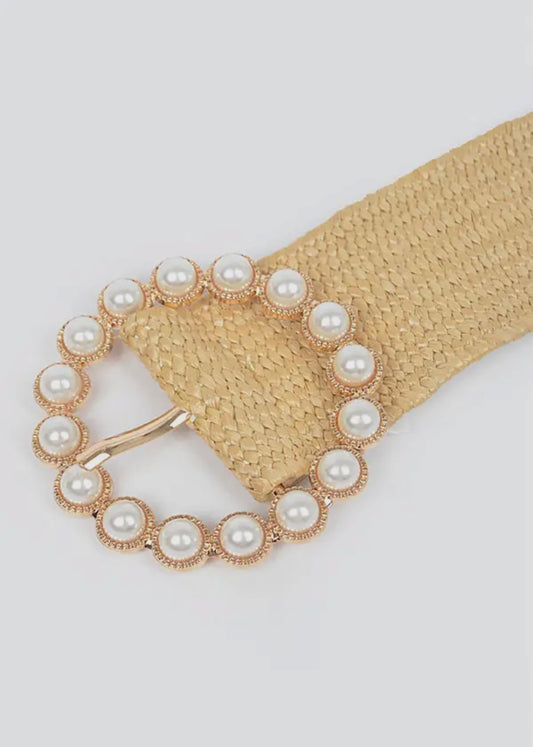 Louise Raffia Belt with Pearl buckle