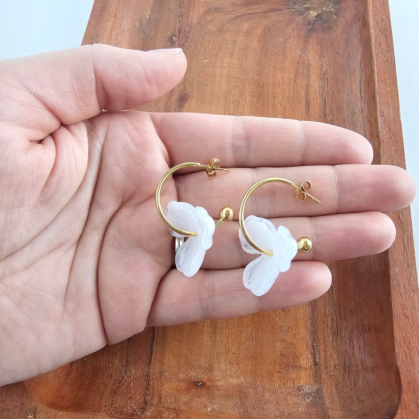 Magnolia Hoops - White // Spring, Summer, Floral, Flower, Earrings