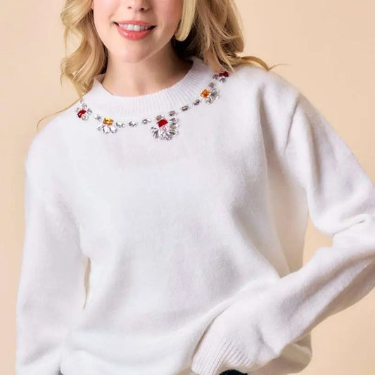 Crystal Neckline Pullover