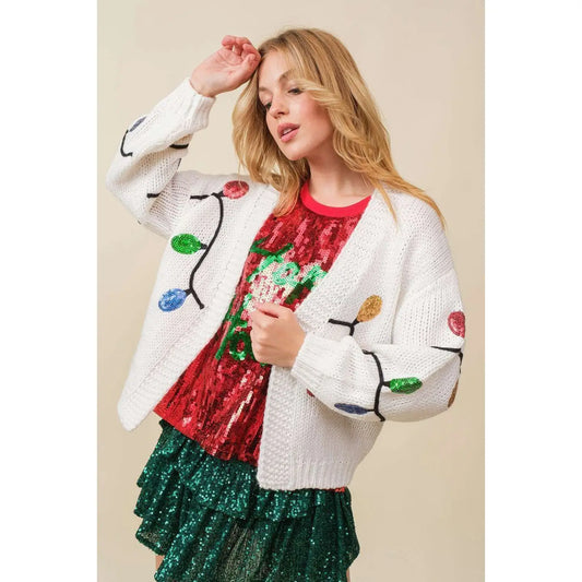 Christmas Cardigan-Christmas light sequin