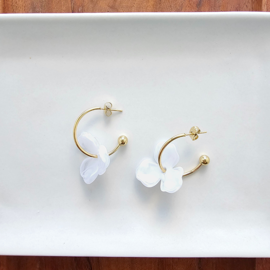 Magnolia Hoops - White // Spring, Summer, Floral, Flower, Earrings