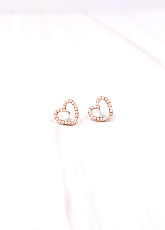 Heart Stud Earrings- Pearl