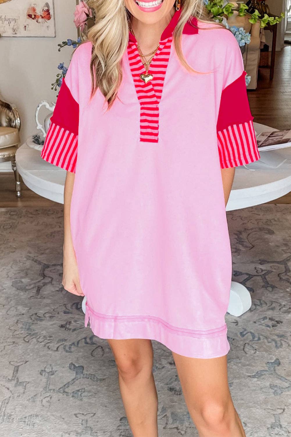 Sweetheart T-Shirt Dress (Pink and White Color options)