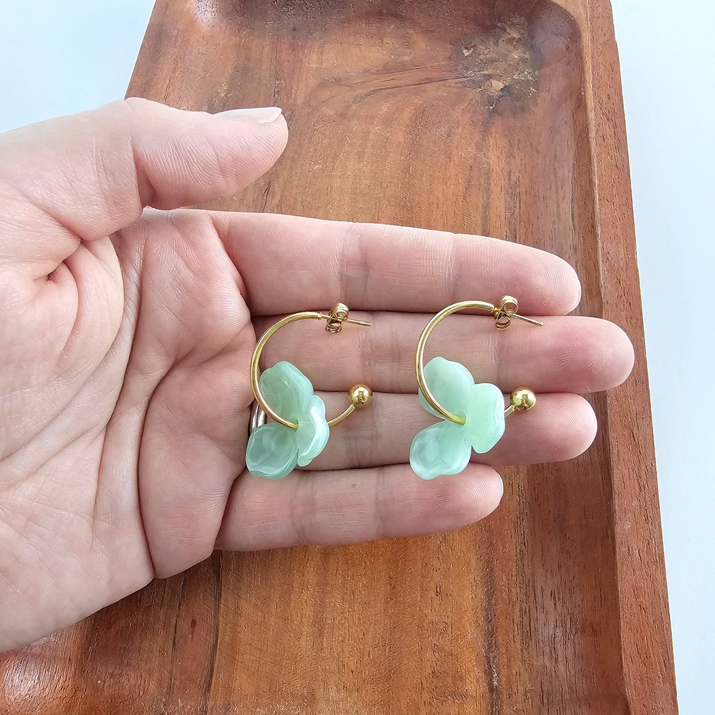 Magnolia Hoops - Sage Earrings