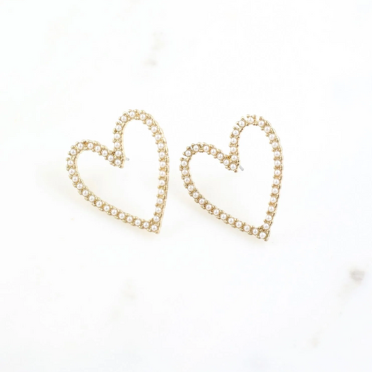 Heart Stud Earrings- Pearl